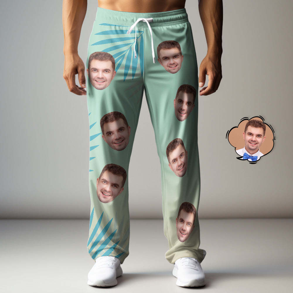 Custom Face Sweatpants Gradient Leaf Personalized Casual Golf Pants for Him - MyFaceSocks