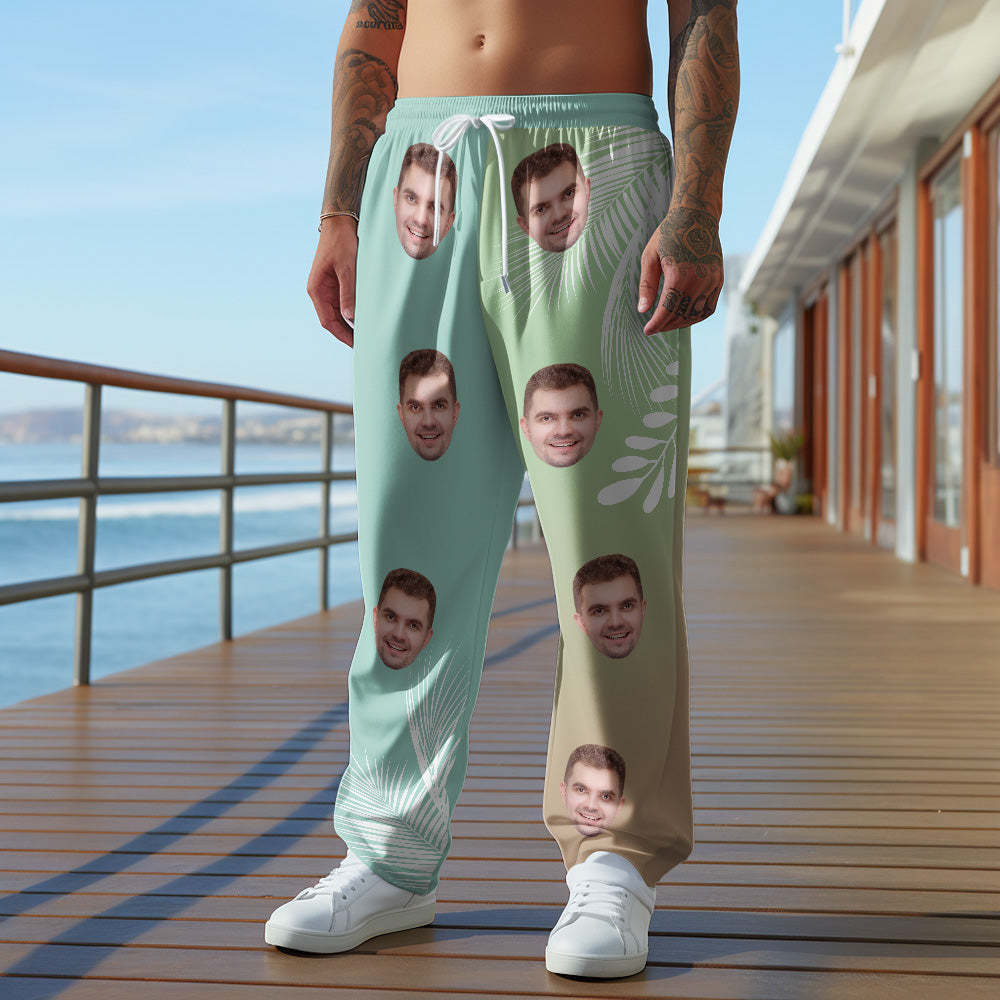 Custom Face Sweatpants Gradient Hawaiian Personalized Casual Golf Pants for Him - MyFaceSocks