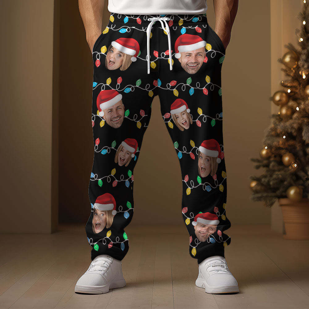 Custom Face Sweatpants Personalized Photo Christmas Family Xmas Leds Golf Pants for Him - MyFaceSocks