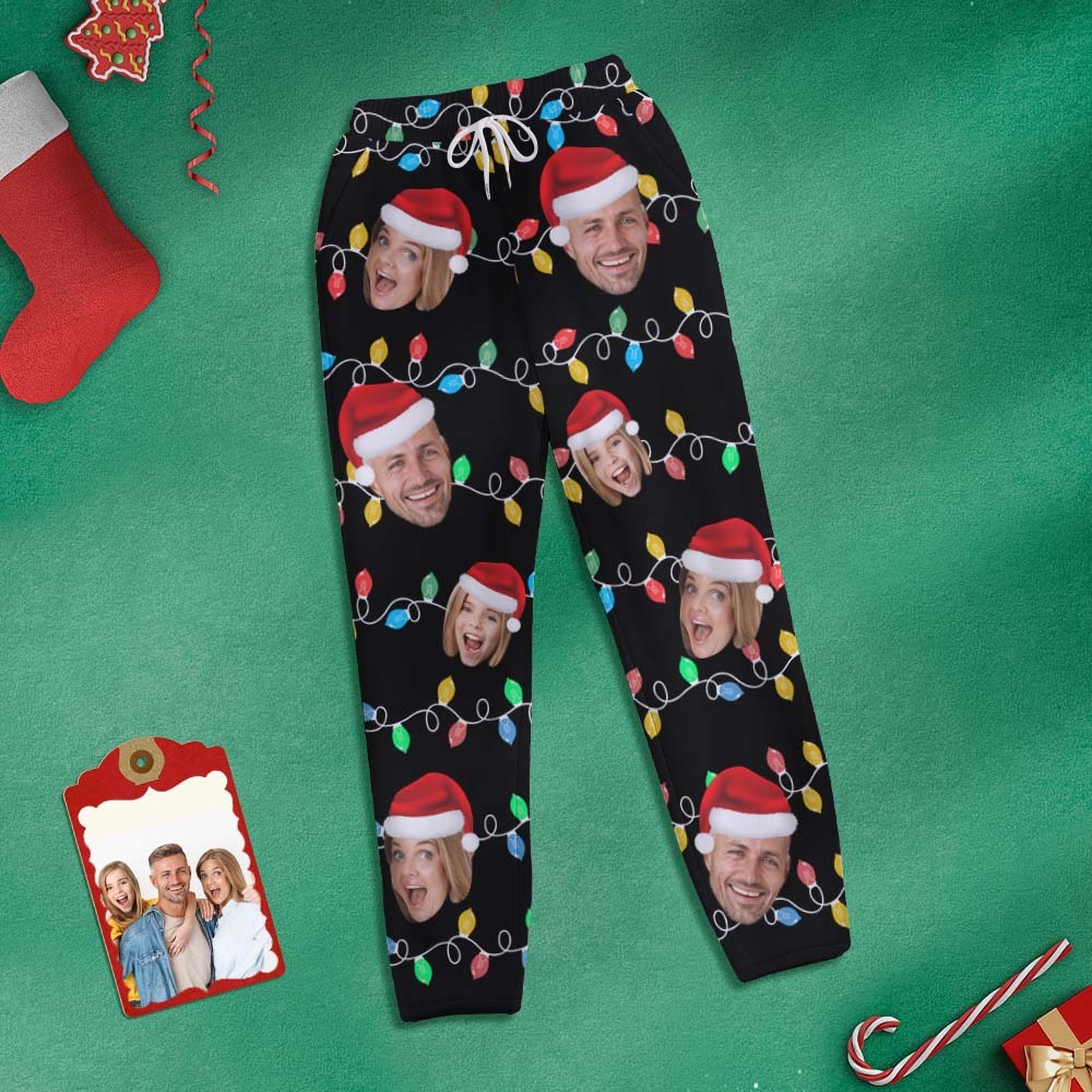 Custom Face Sweatpants Personalized Photo Christmas Family Xmas Leds Golf Pants for Him - MyFaceSocks