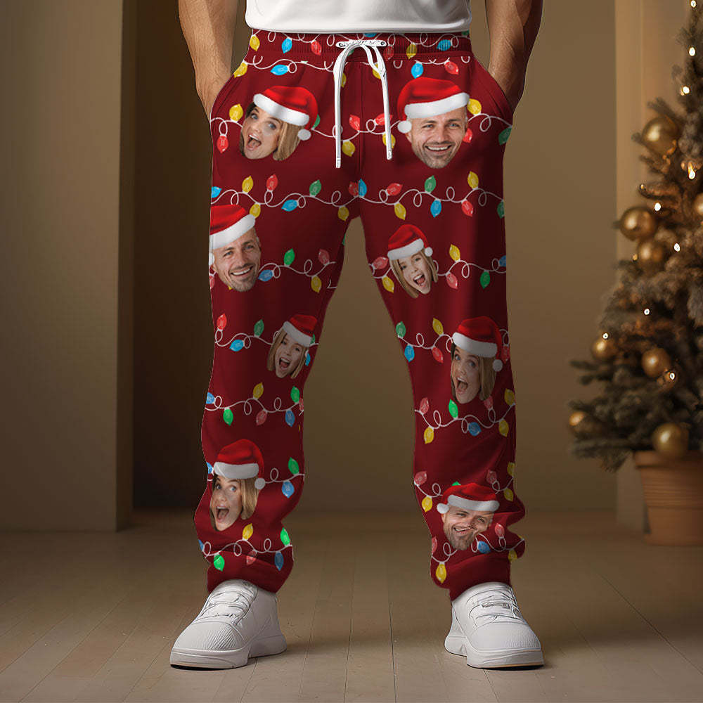 Custom Face Sweatpants Personalized Photo Christmas Family Xmas Leds Golf Pants for Him - MyFaceSocks