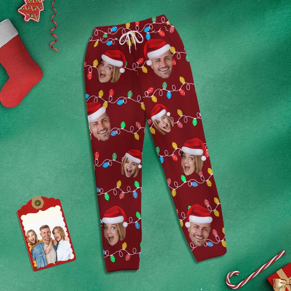 Custom Face Sweatpants Personalized Photo Christmas Family Xmas Leds Golf Pants for Him - MyFaceSocks