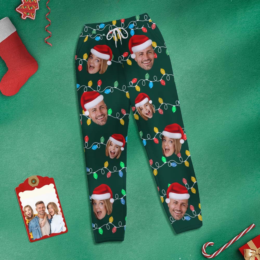 Custom Face Sweatpants Personalized Photo Christmas Family Xmas Leds Golf Pants for Him - MyFaceSocks