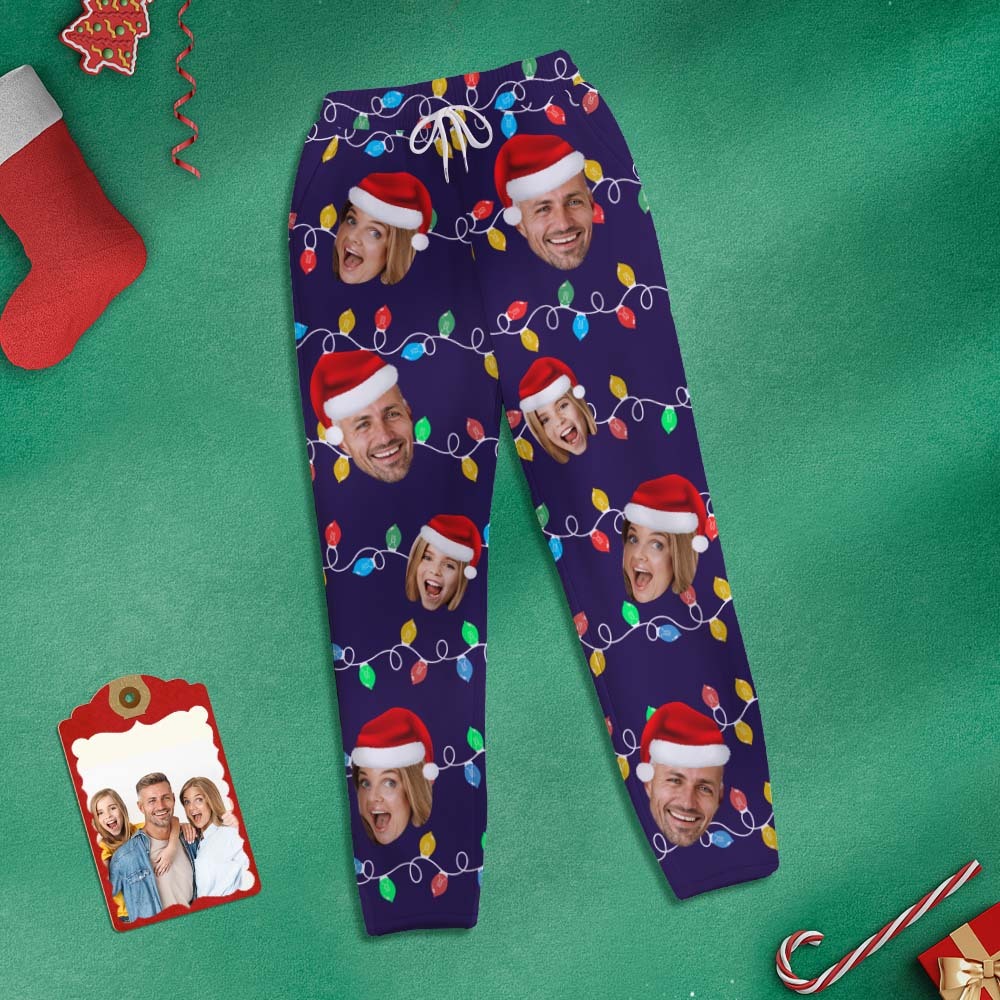 Custom Face Sweatpants Personalized Photo Christmas Family Xmas Leds Golf Pants for Him - MyFaceSocks