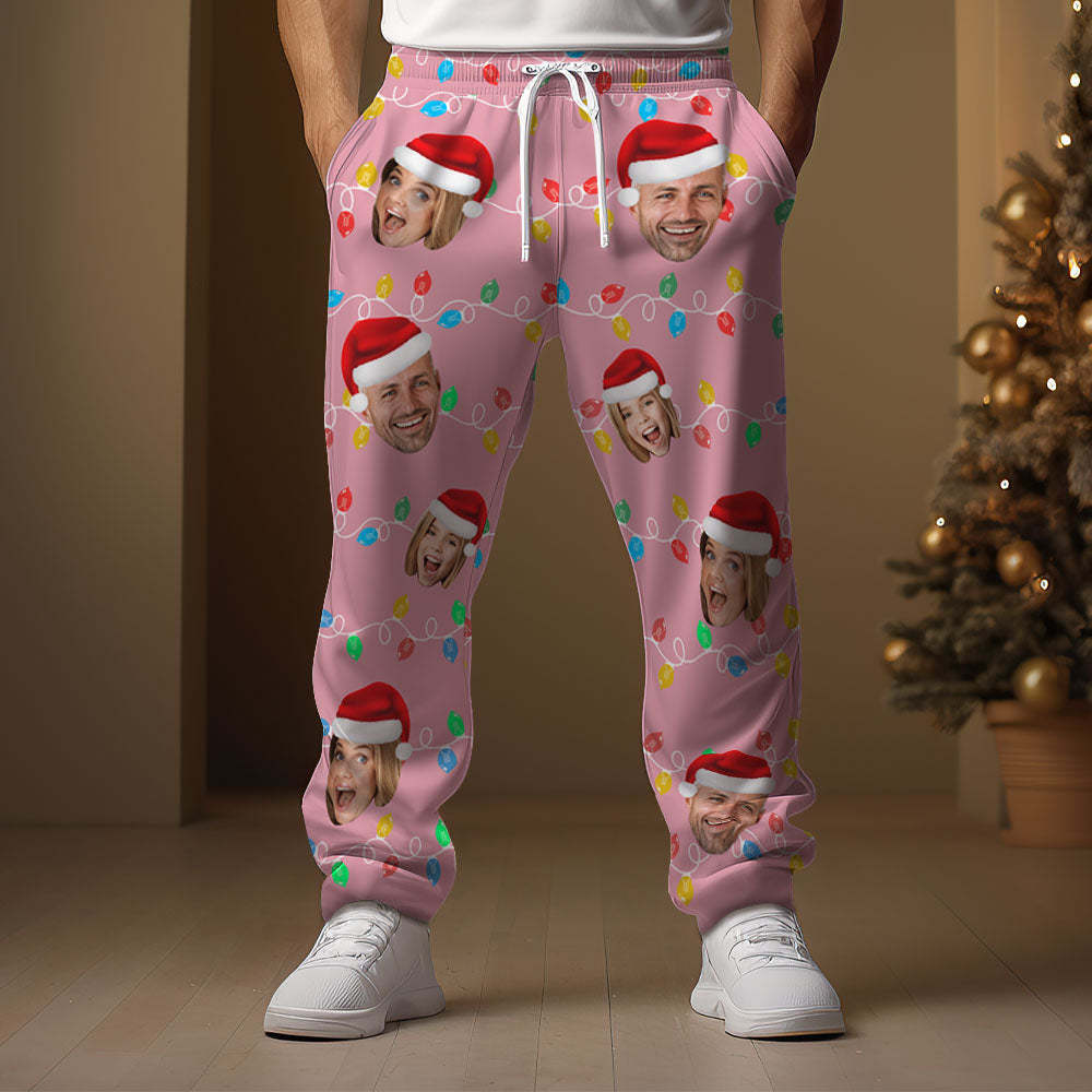 Custom Face Sweatpants Personalized Photo Christmas Family Xmas Leds Golf Pants for Him - MyFaceSocks