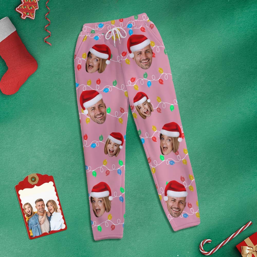 Custom Face Sweatpants Personalized Photo Christmas Family Xmas Leds Golf Pants for Him - MyFaceSocks