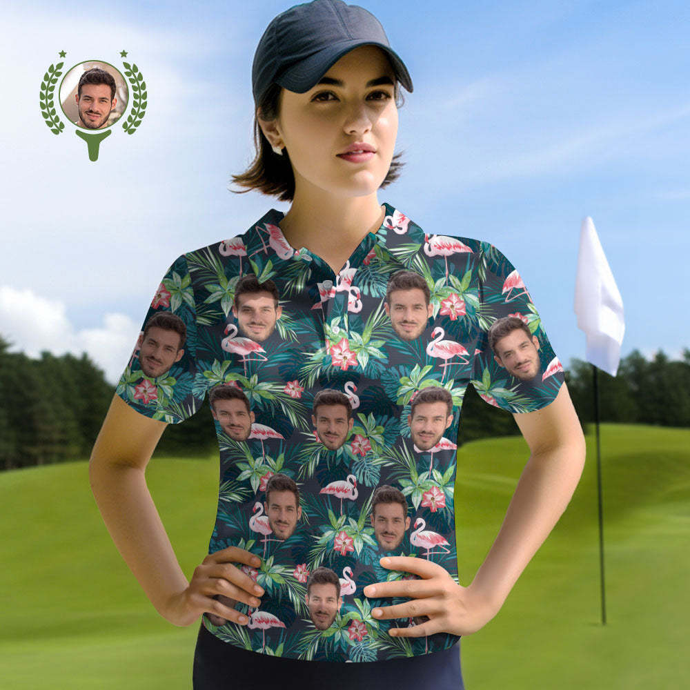 Custom Face Women Polo Shirts Personalized Flamingo Flower - MyFaceSocks