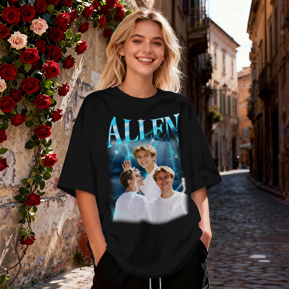 Custom Photo Vintage Tee Personalized Name T-shirt Black Boyfriend Shirt Valentine's Day Gifts