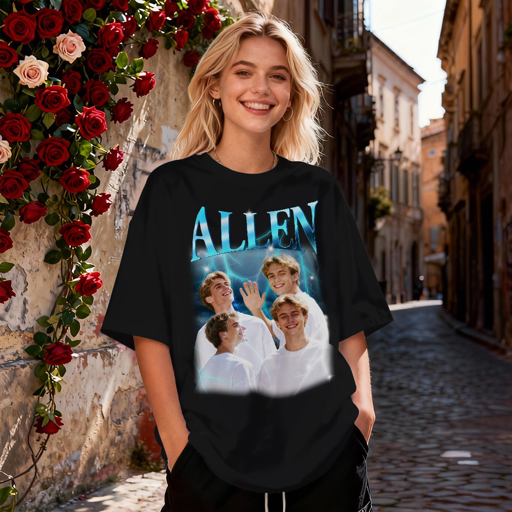 Custom Photo Vintage Tee Personalized Name T-shirt Black Boyfriend Shirt Valentine's Day Gifts