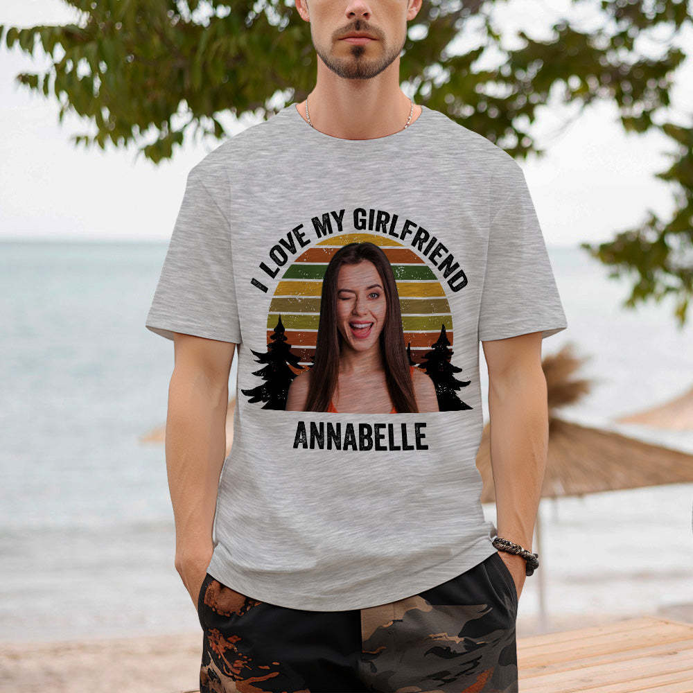 Custom Photo and Text Retro Sunset T-shirt Personalized Vintage Tee - MyFaceSocks