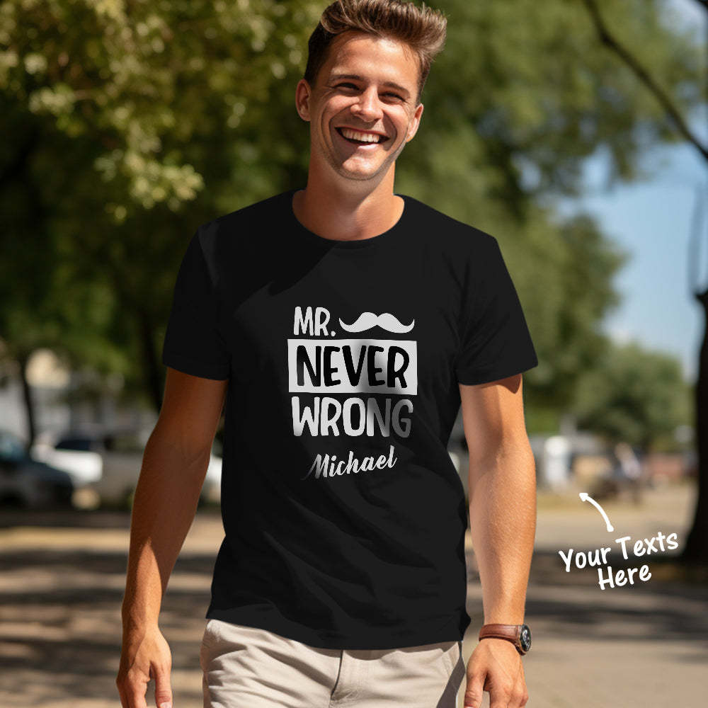 Custom Couple Matching T-shirts Mr Never Wrong and Mrs Always Right Valentine's Day Gift - MyFaceSocks