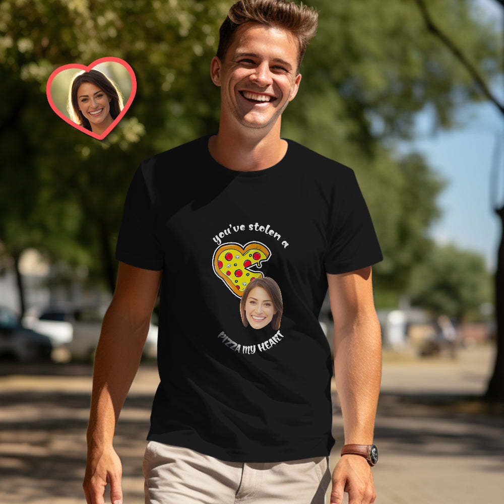 Custom Couple Matching T-shirts Pizza My Heart Personalized Matching Couple Shirts Valentine's Day Gift - MyFaceSocks
