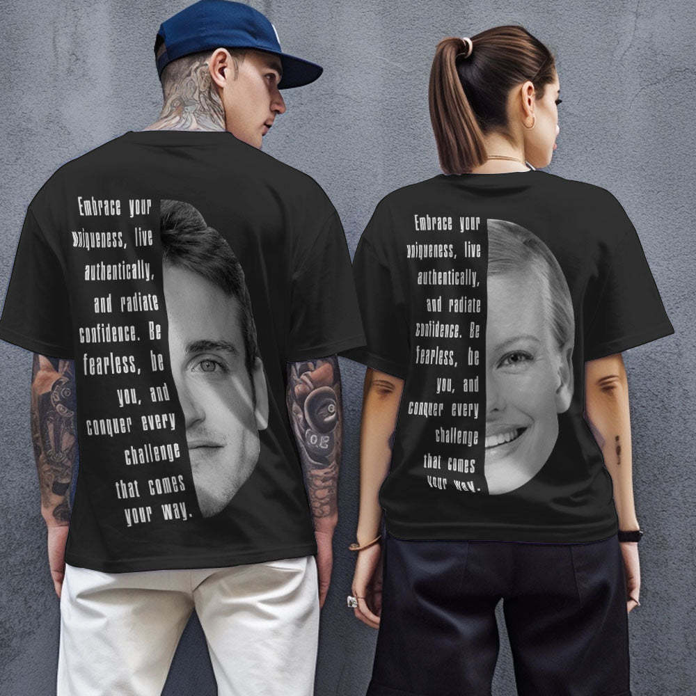 Custom Text and Face T-shirts Personalized Unisex Shirt Fashion Gift for Him for Her - MyFaceSocks