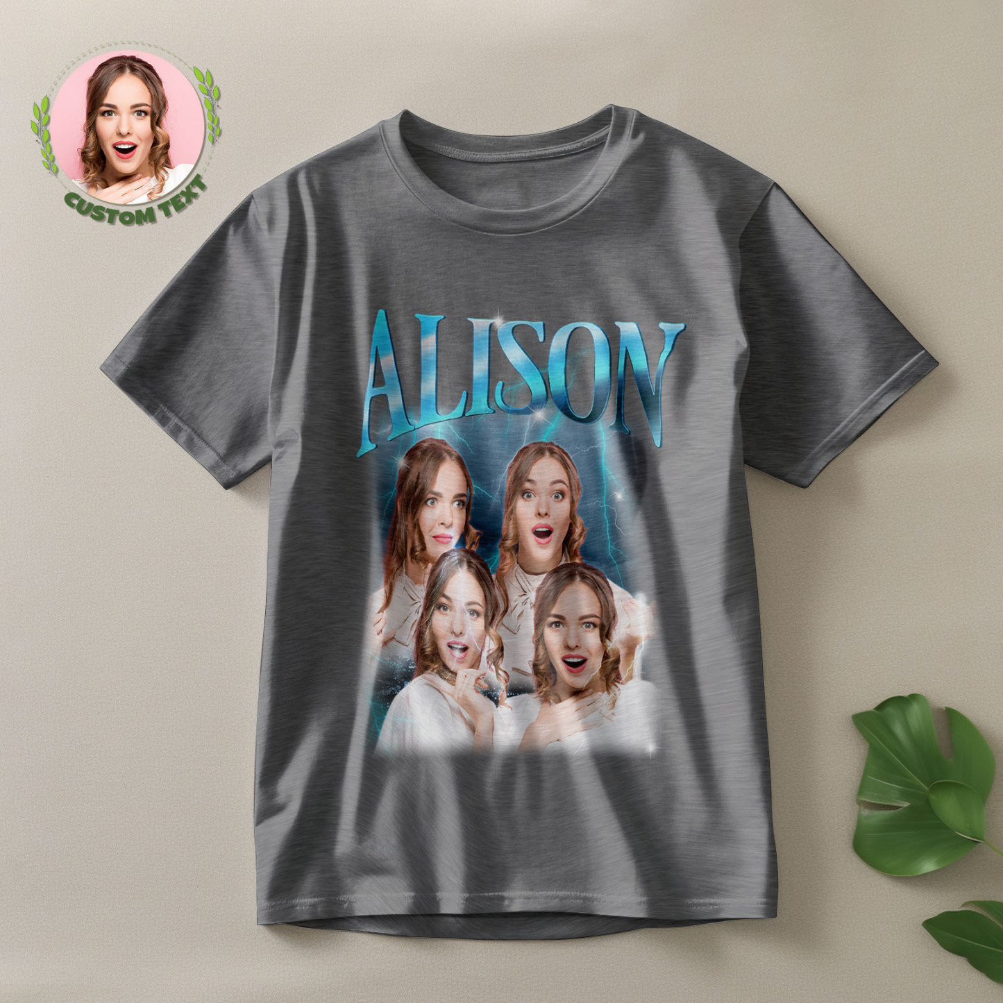 Custom Lightning Retro Photo And Name T-Shirt Special Gift For Couple - MyFaceSocks