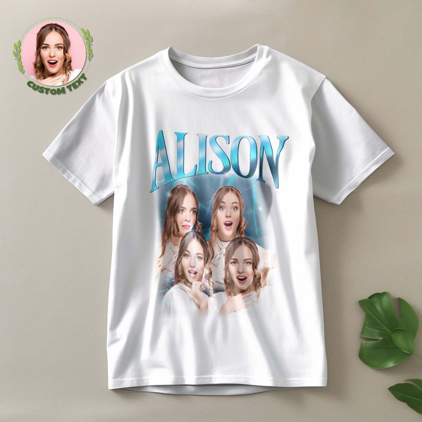 Custom Lightning Retro Photo And Name T-Shirt Special Gift For Couple - MyFaceSocks