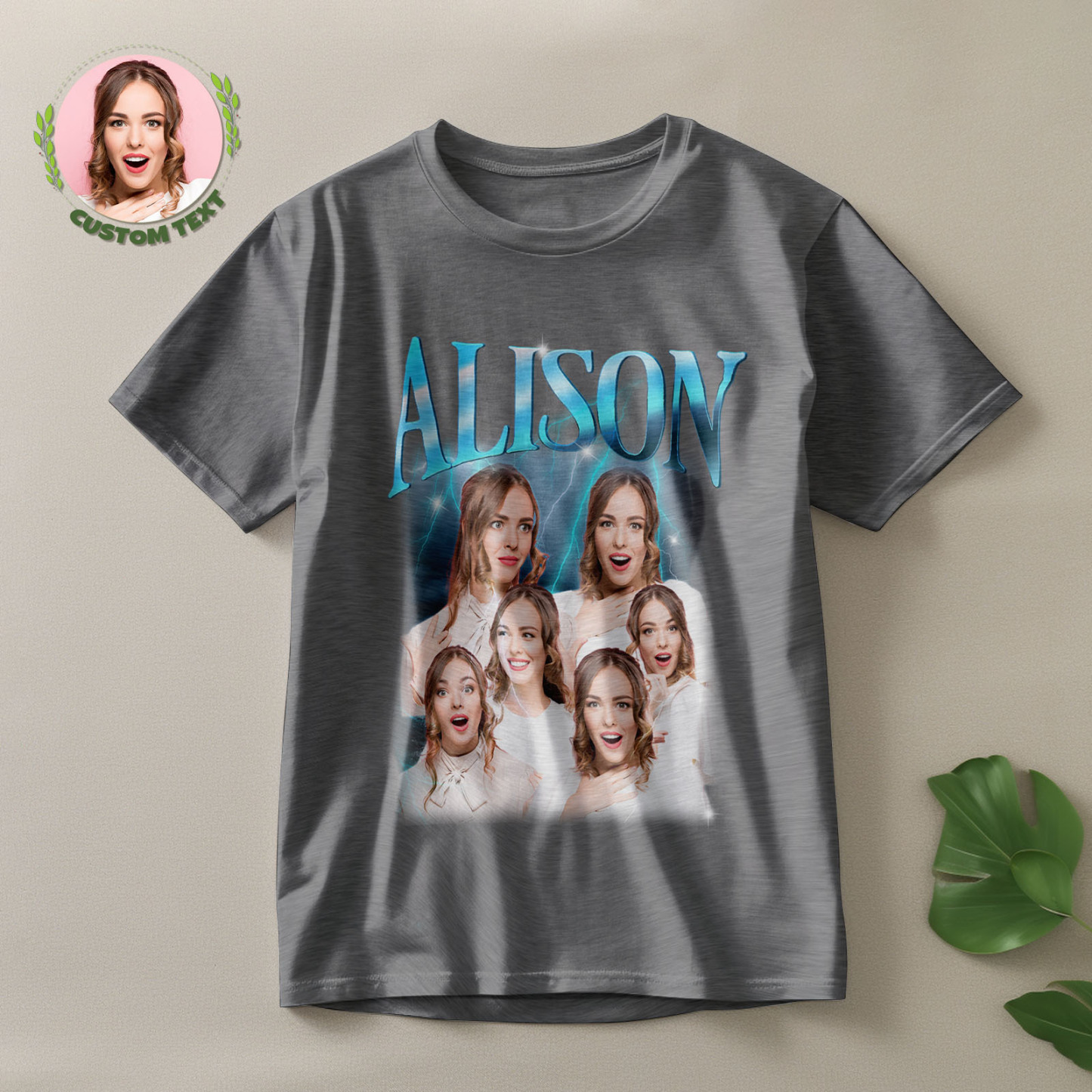 Custom Lightning Retro Photo And Name T-Shirt Special Gift For Couple - MyFaceSocks