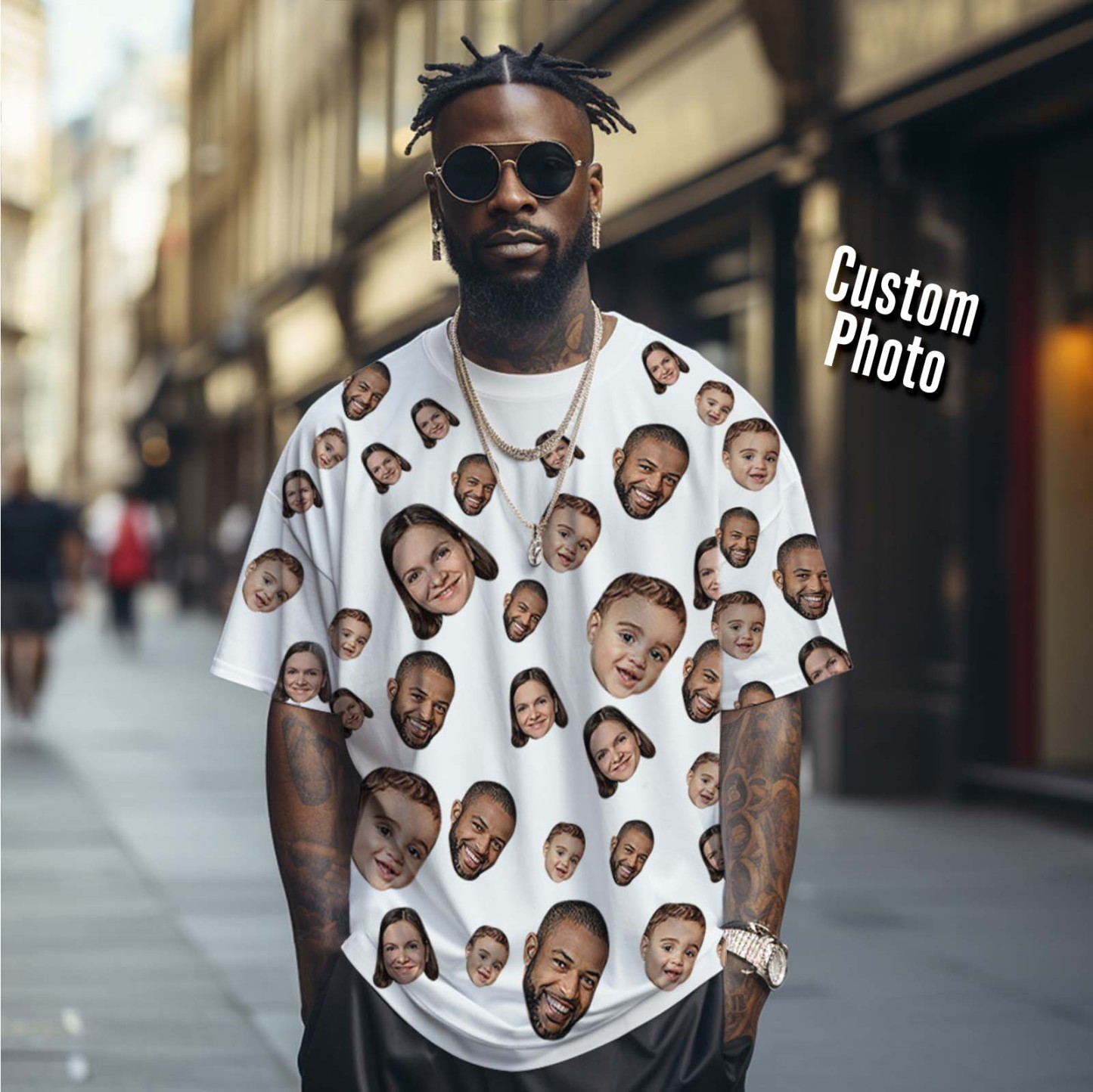 Custom Photo Tee Personalized T-shirt Face Family T-shirt Mash Face