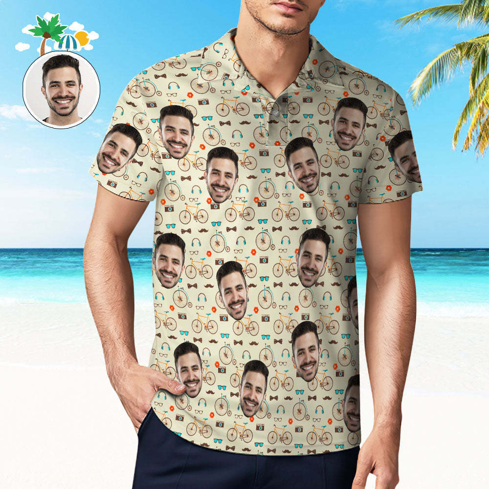 Custom Mens Face Hawaiian Polo Shirt Beard and Tie Polo Shirt - MyFaceSocks