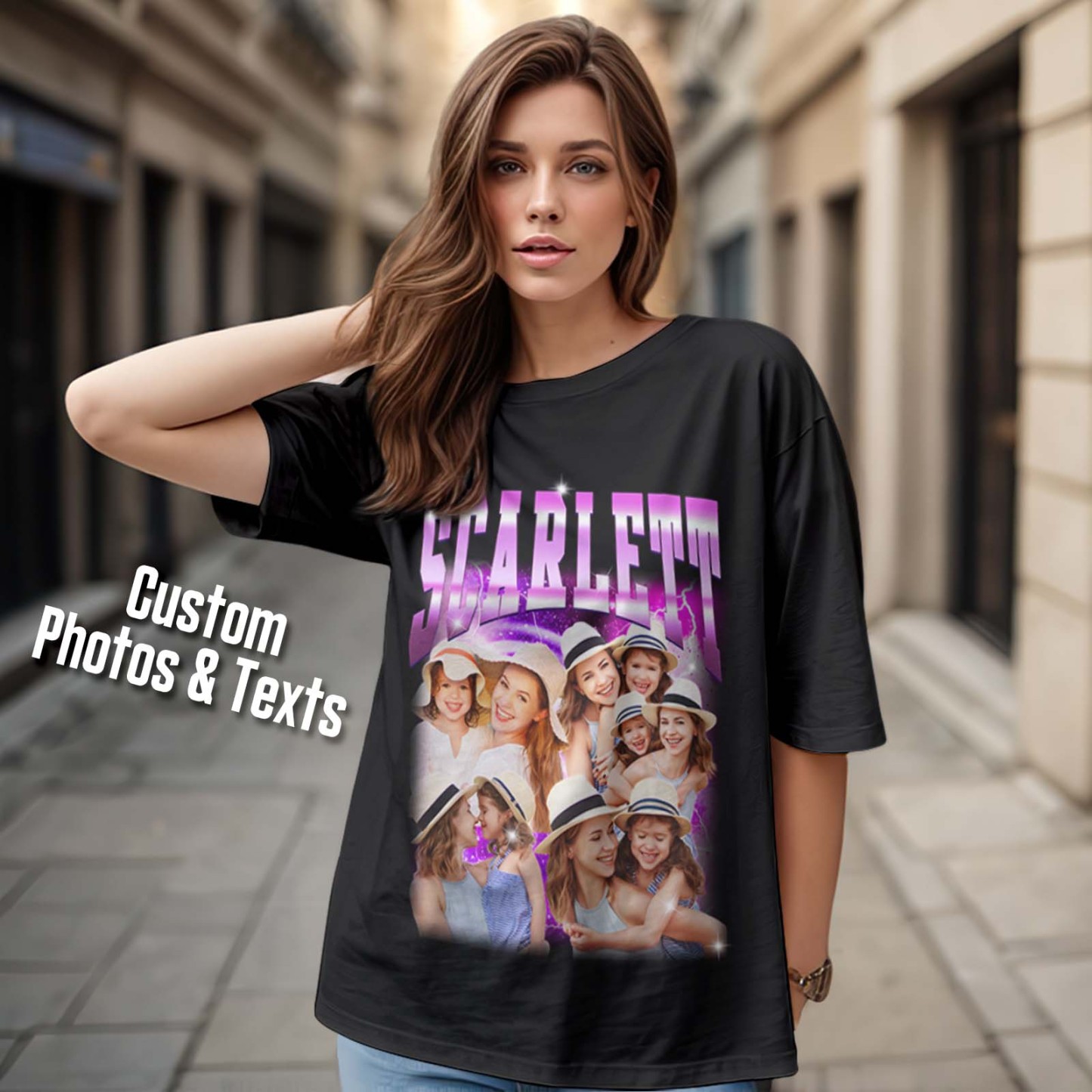 Personalized Mother's Day T-Shirt Custom Photo and Text Vintage Style Shirt Gift for Mom - MyFaceSocks