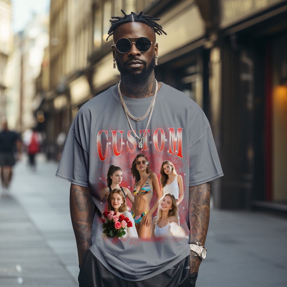 Custom Photo Vintage Tee Personalized Full Body Name T-shirt Gift For Lover White Color - MyFaceSocks