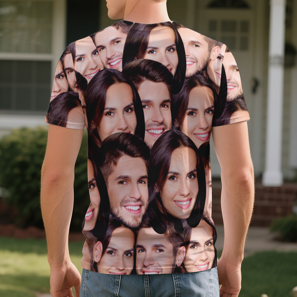 Personalized Face T Shirt for Men, Custom Family Faces Shirts, Personalized Photo Shirts for Men, Father Day Gift, All Over Faces T-Shirt - MyFaceSocks