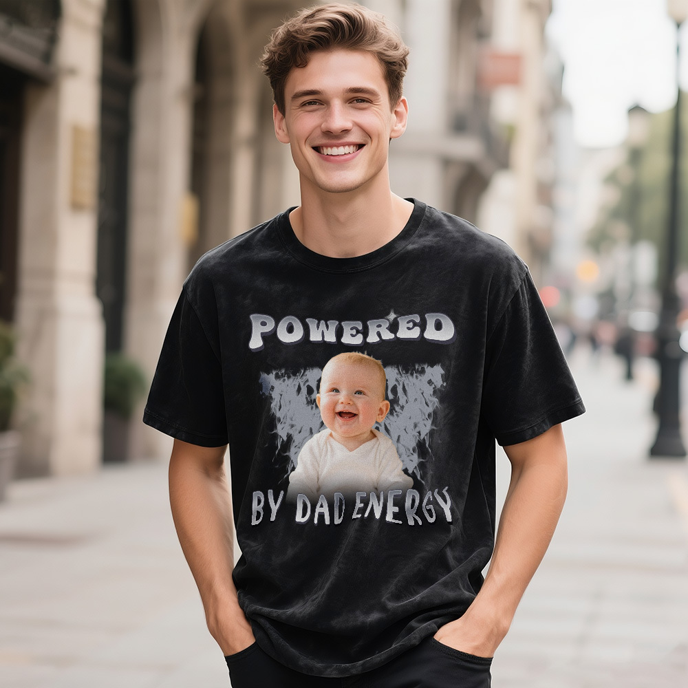Custom Funny Kids Photo and Text T-Shirt for Dad Personalized Vintage Tee Retro Washed 90s Style Fathers Day Gift - MyFaceSocks