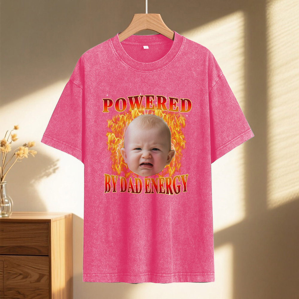 Custom Funny Kids Photo and Text T-Shirt for Dad Personalized Vintage Tee Retro Washed 90s Style Fathers Day Gift - MyFaceSocks