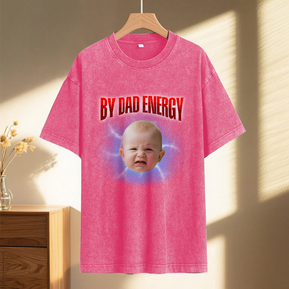 Custom Funny Kids Photo and Text T-Shirt for Dad Personalized Vintage Tee Retro Washed 90s Style Fathers Day Gift - MyFaceSocks