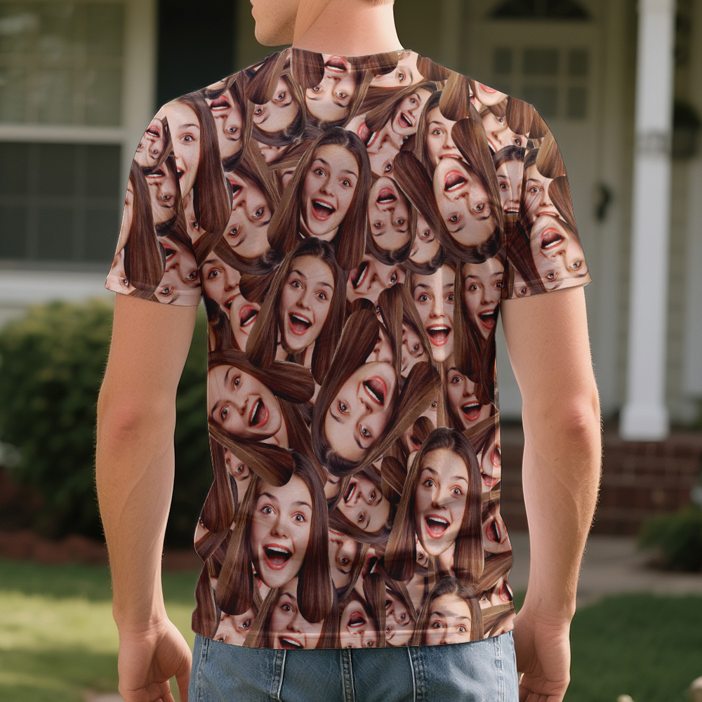 Personalized Face T Shirt for Men, Custom Family Faces Shirts, Personalized Photo Shirts for Men, Father Day Gift, All Over Faces T-Shirt - MyFaceSocks