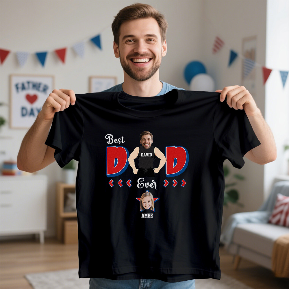 Personalized Muscle Dad Shirt Father's Day Shirt Custom Photo Tshirt Gift Happy Fathers Day Gift