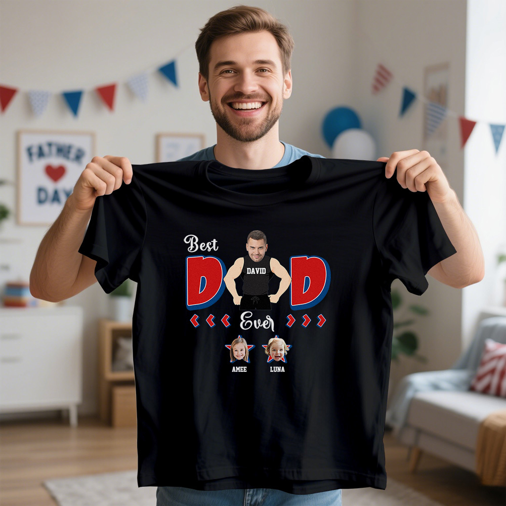 Personalized Muscle Dad Shirt Father's Day Shirt Custom Photo Tshirt Gift Happy Fathers Day Gift