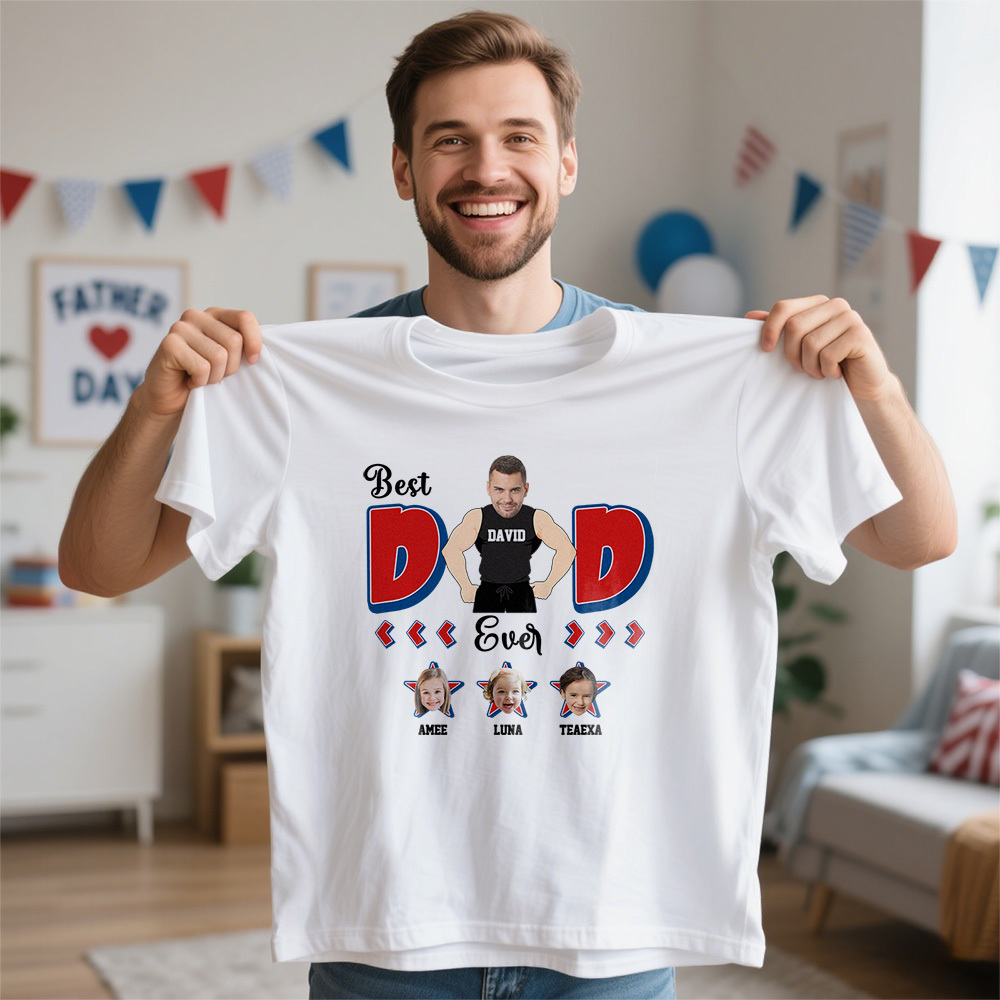 Personalized Muscle Dad Shirt Father's Day Shirt Custom Photo Tshirt Gift Happy Fathers Day Gift