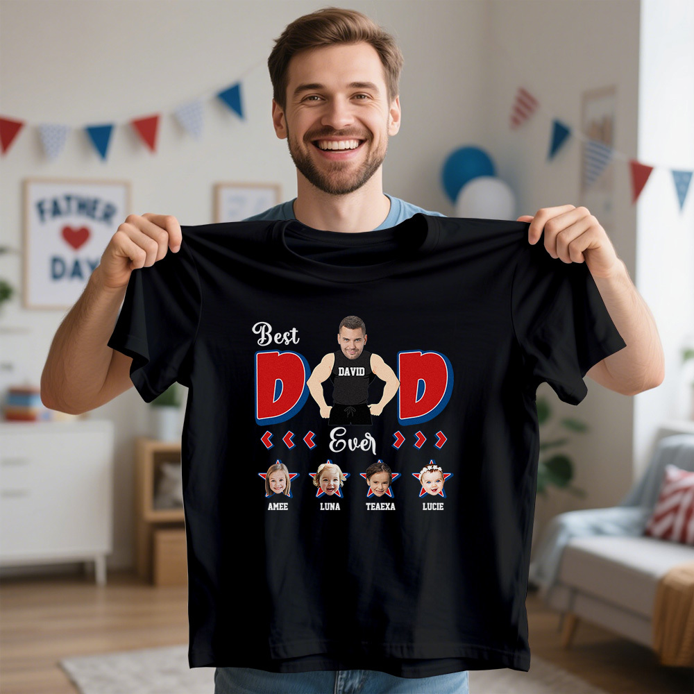 Personalized Muscle Dad Shirt Father's Day Shirt Custom Photo Tshirt Gift Happy Fathers Day Gift