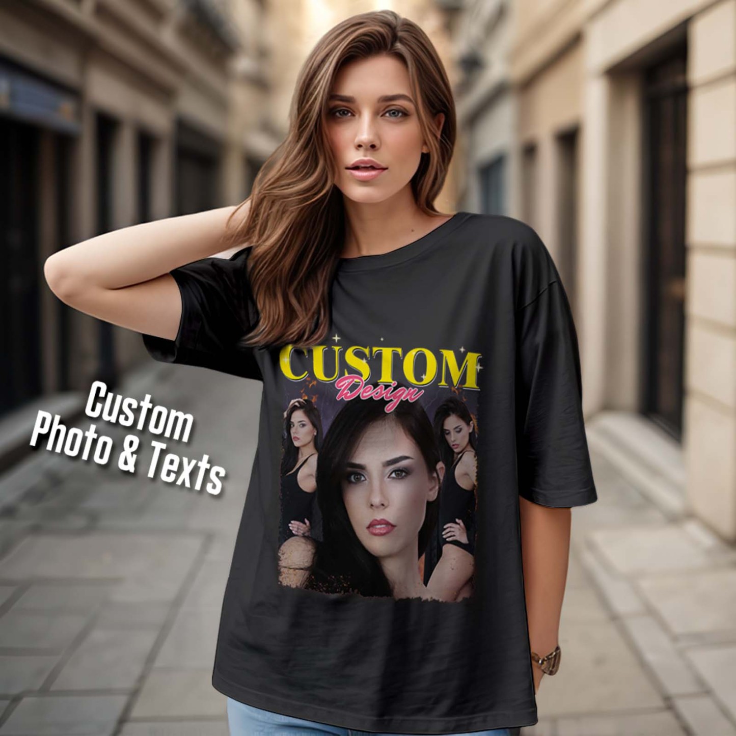 Custom Photo Bootleg Tee T-shirts Gifts for Her - MyFaceSocks