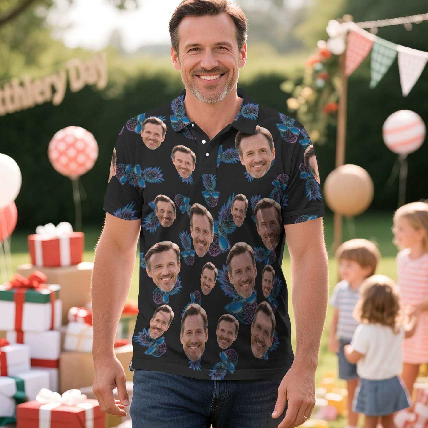 Custom Polo Shirt Personalized Face Pineapple Golf Graffiti Polo Shirt Men's Polo Shirt Gift