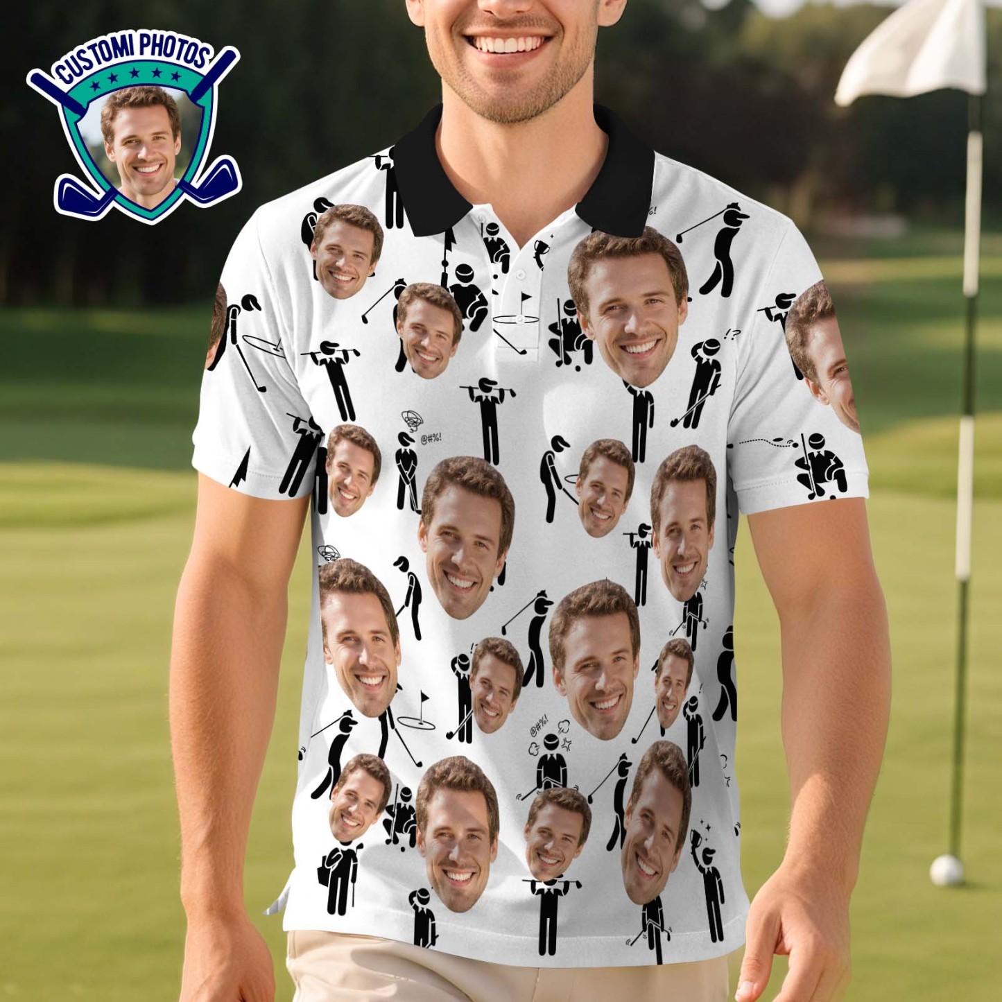 Custom Polo Shirt Personalized Face Pineapple Golf Graffiti Polo Shirt Men's Polo Shirt Gift
