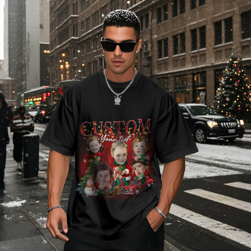 Custom Santa Photo Tee Retro Christmas Shirt Cute Christmas Kids Shirt Funny Personalized Xmas Gift for Couples Friends