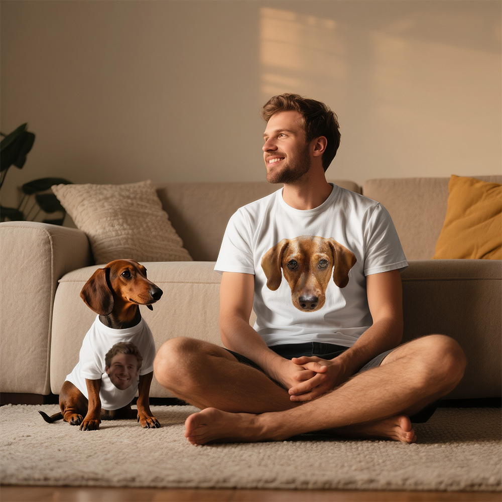 Custom Photo T-Shirt Set Dog and Owner Matching Shirts Personalized Pet Lover Gift - MyFaceSocks