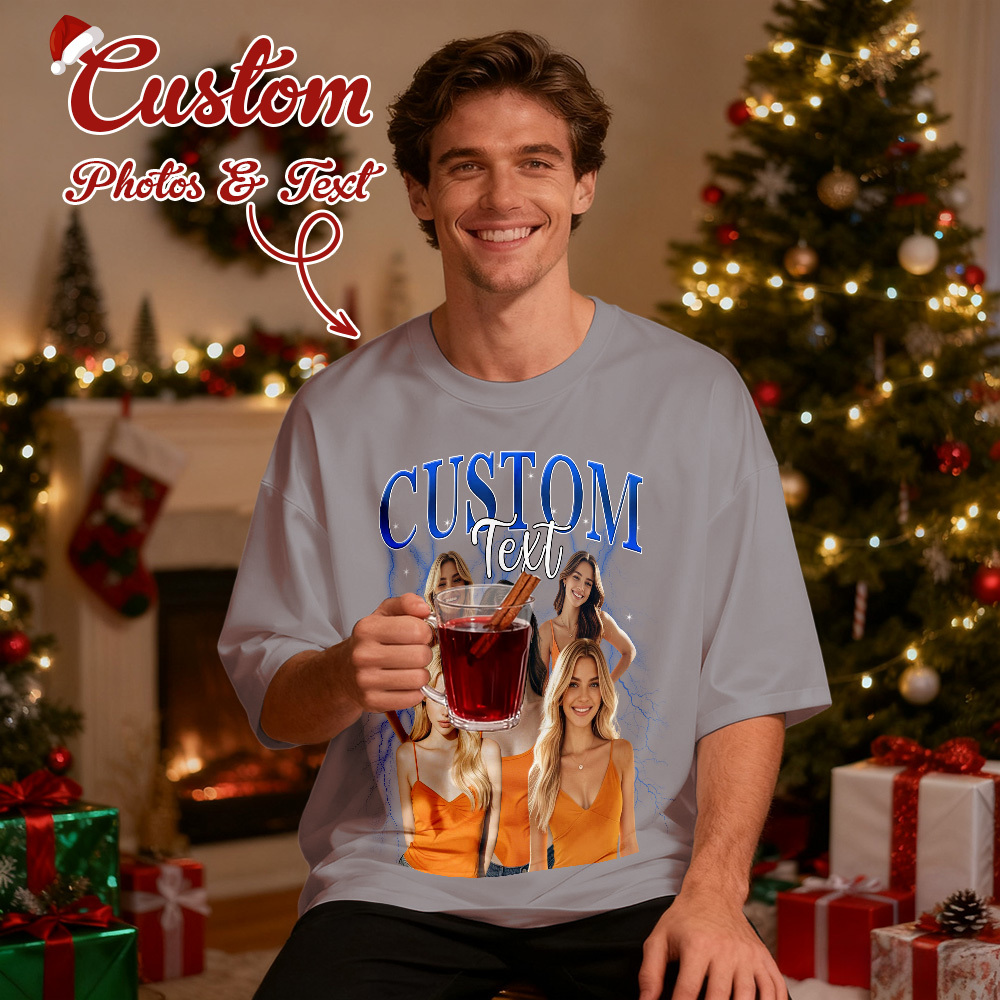 Christmas Gifts Custom Vintage Bootleg Shirt Cotton Photo Name Personalized Shirt Custom T Shirts 90's Tee - SantaSocks