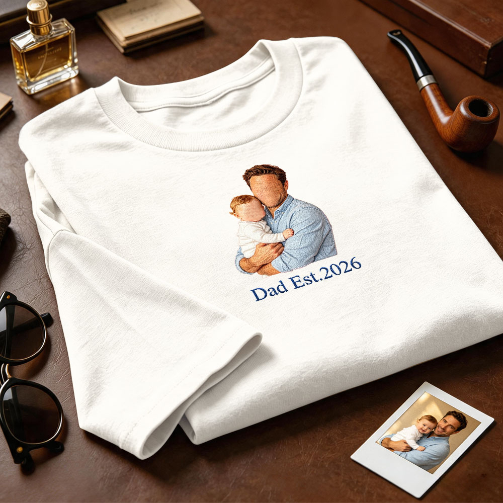 Custom Full Color Embroidered Tshirt Couple/Dad/Mom Family Gift Personalized Fathers Day Gift Idea - MyFaceSocks