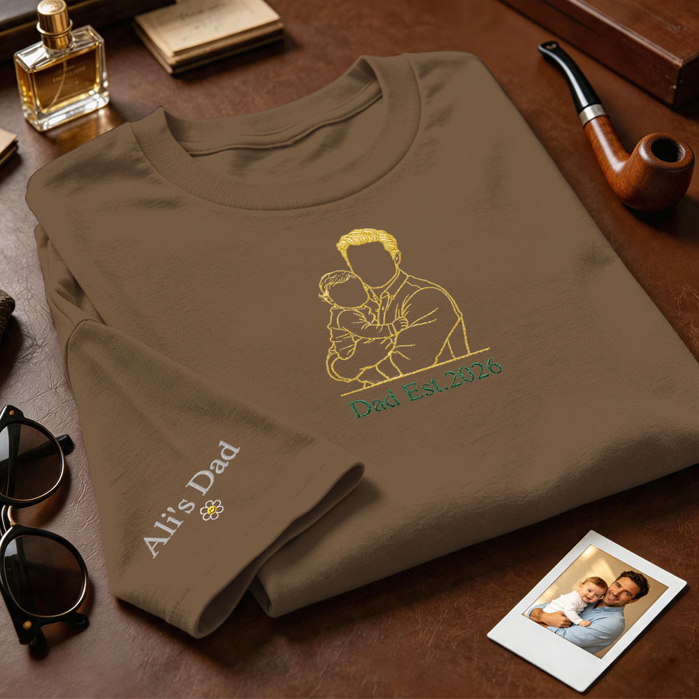 Custom Full Color Embroidered Tshirt Couple/Dad/Mom Family Gift Personalized Fathers Day Gift Idea - MyFaceSocks