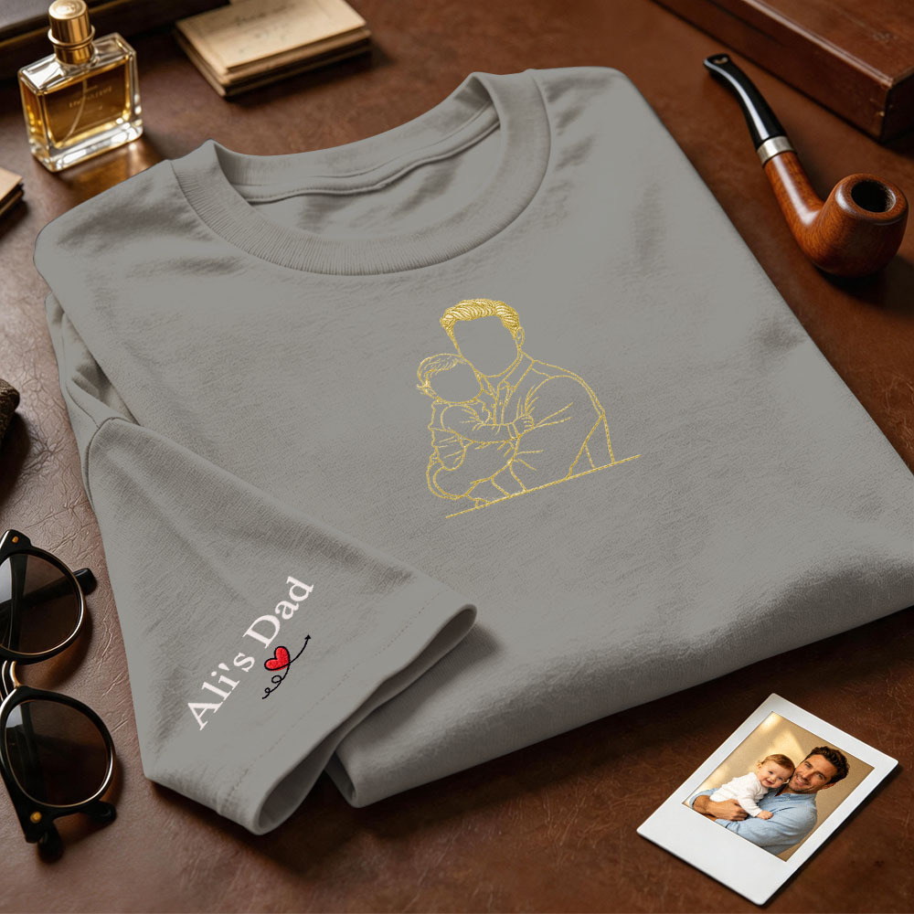 Custom Full Color Embroidered Tshirt Couple/Dad/Mom Family Gift Personalized Fathers Day Gift Idea - MyFaceSocks