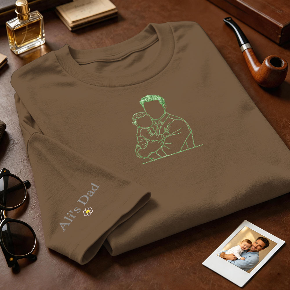 Custom Full Color Embroidered Tshirt Couple/Dad/Mom Family Gift Personalized Fathers Day Gift Idea - MyFaceSocks