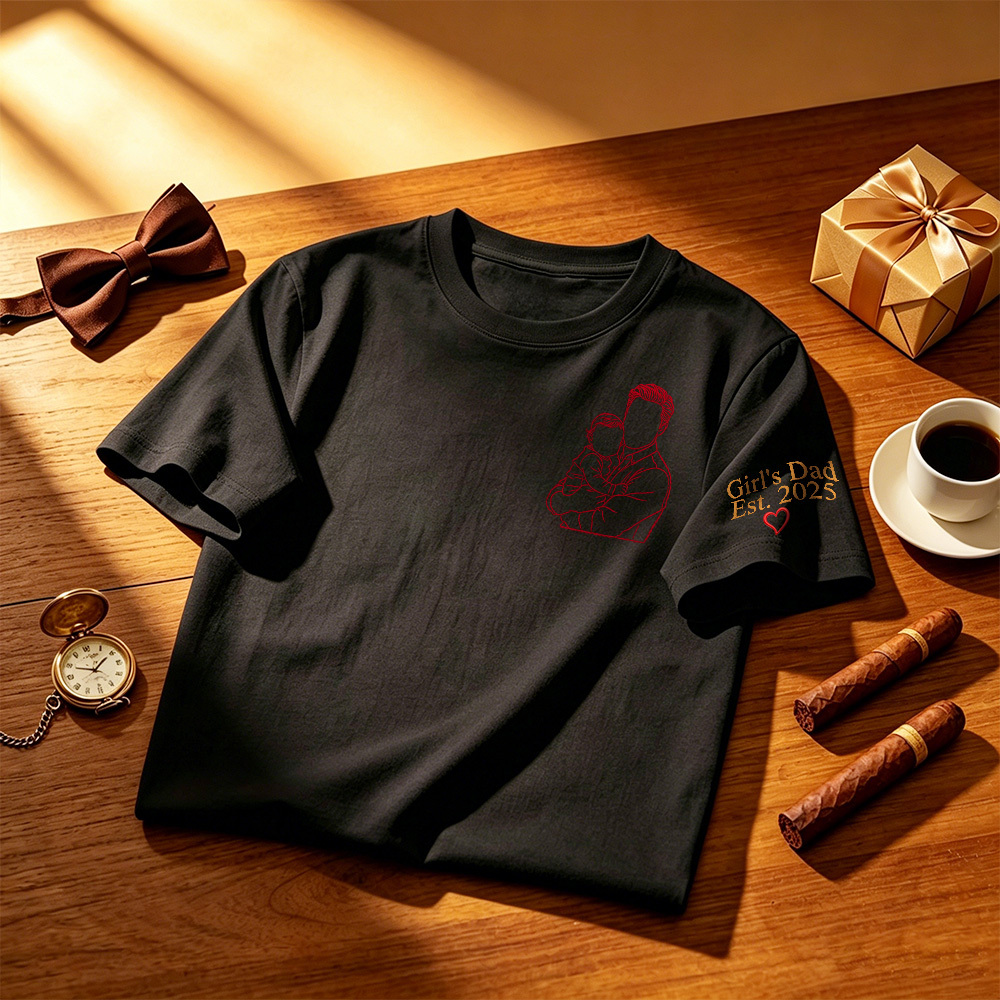 Custom Dad Photo Shirt - Embroidered Dad & Kids Portrait - Personalized Father's Day Keepsake Gift