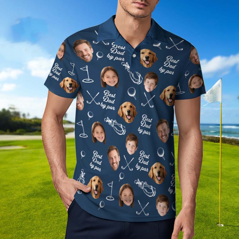 Custom Face Golf Shirt - Dad By Par Personalized Polo Gift for Men