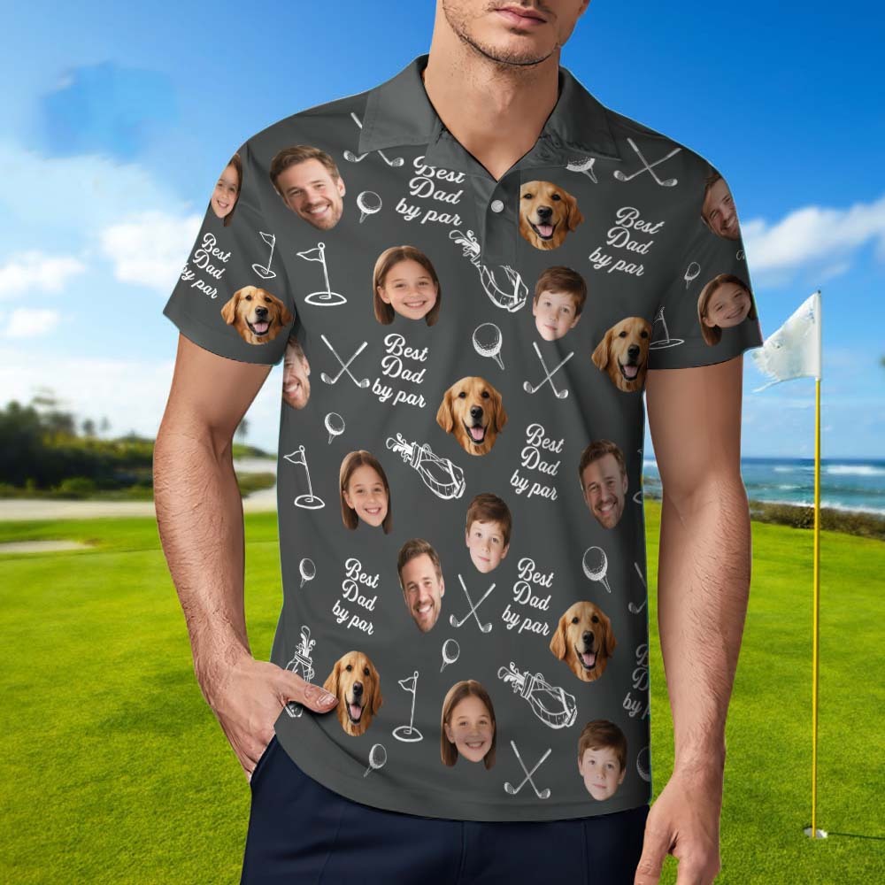 Dad By Par Custom Face Golfer; Short Sleeve Golf Shirt Gift For Husband, Father