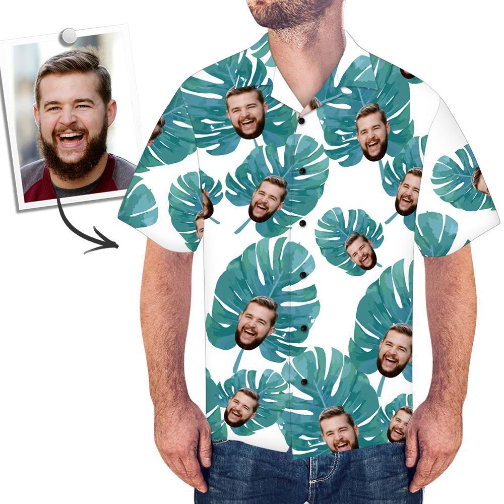 Custom Face Hawaiian Shirt Large Leaves - myfacesocks