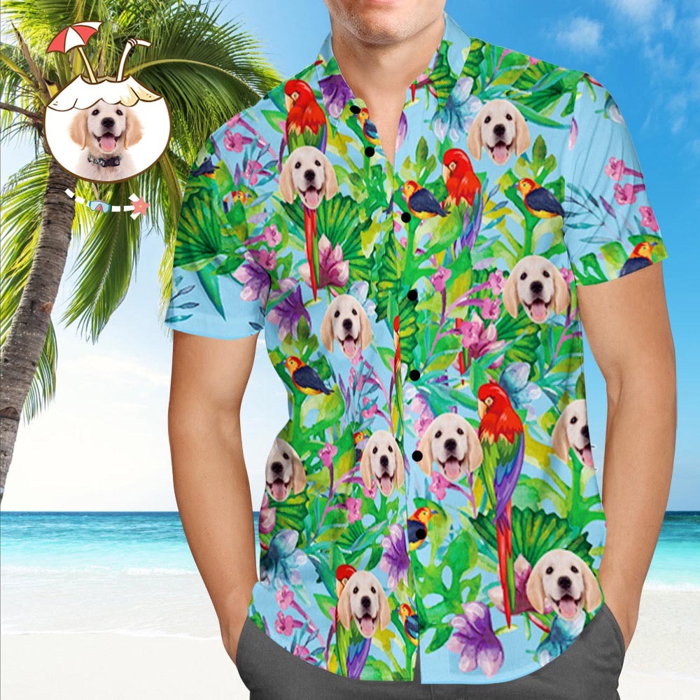 Custom Tropical Shirts with Face Custom Face Hawaiian Shirt Parrot - MyFaceSocks
