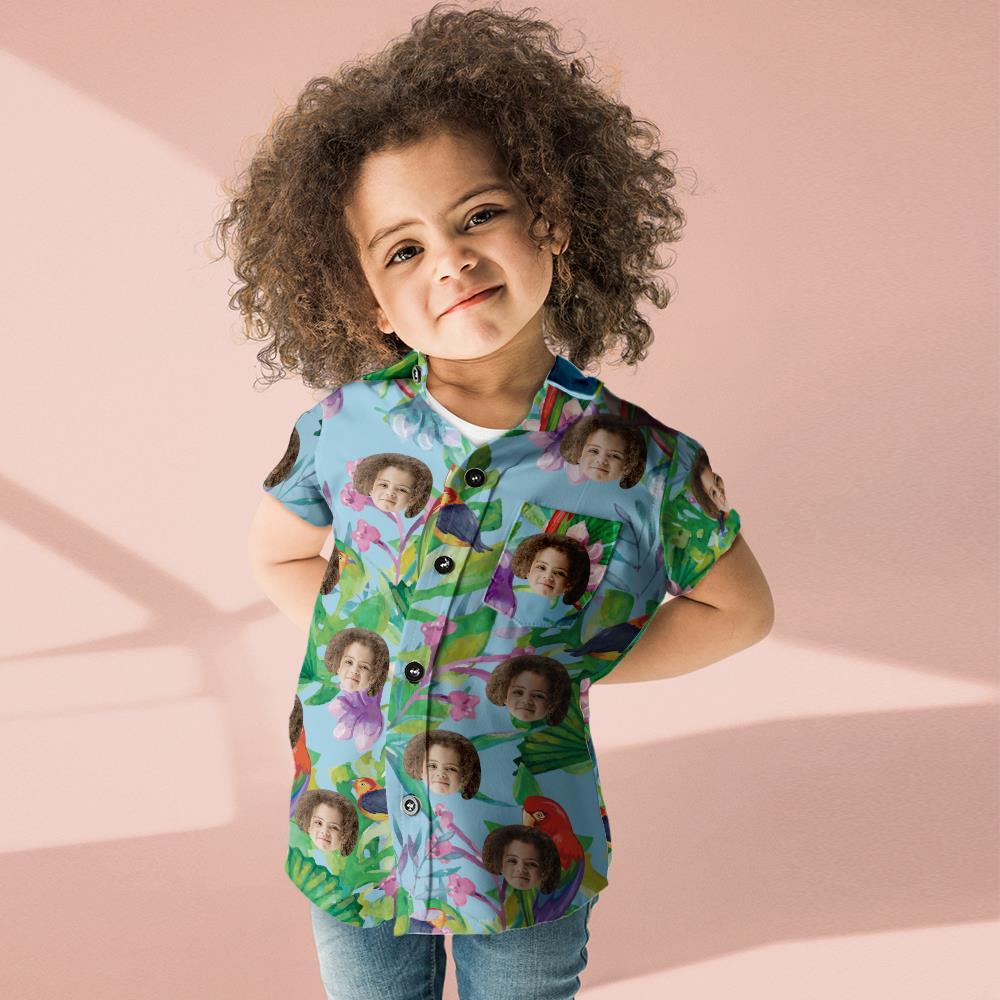 Custom Face Hawaiian Style Colorful Parrot Long Dress And Shirt Family Matching - MyFaceSocks
