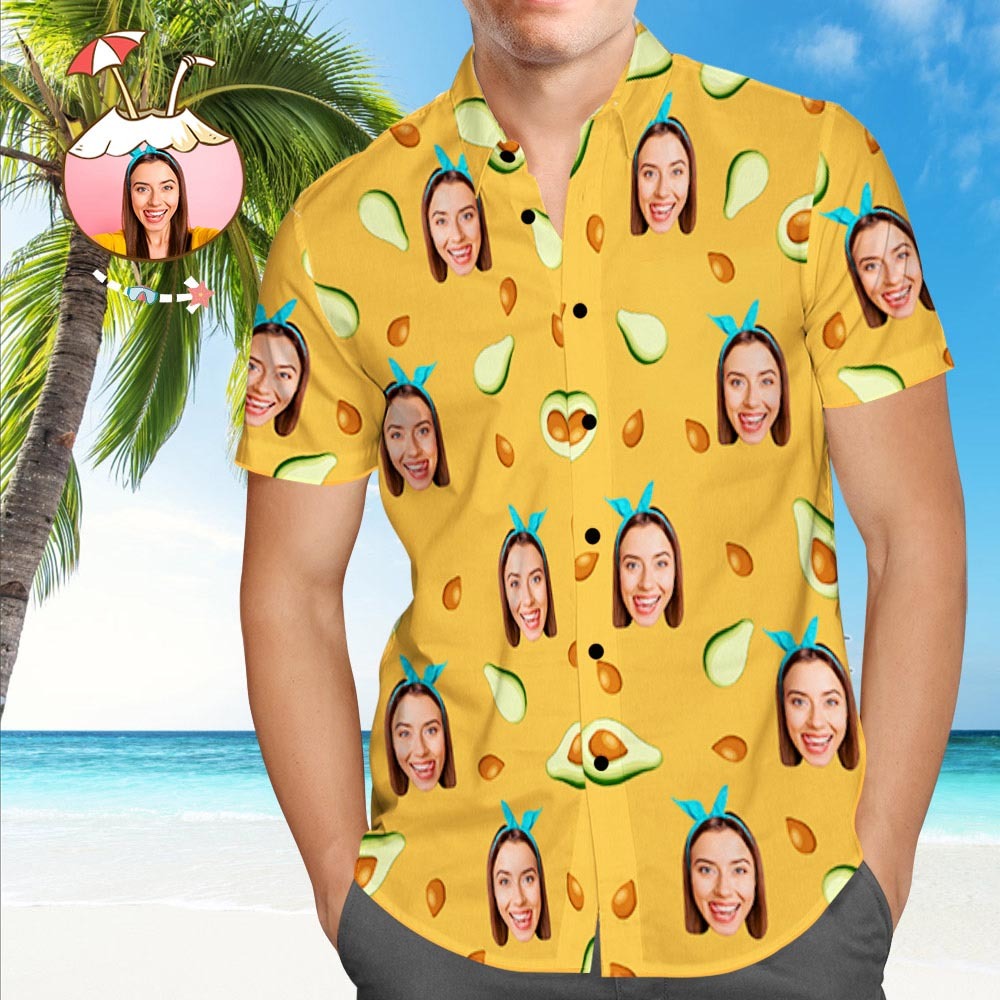 Custom Hawaiian Shirt with Dog on It Personalized Hawaiian Shirt Avocado Beach Shirt - MyFaceSocks
